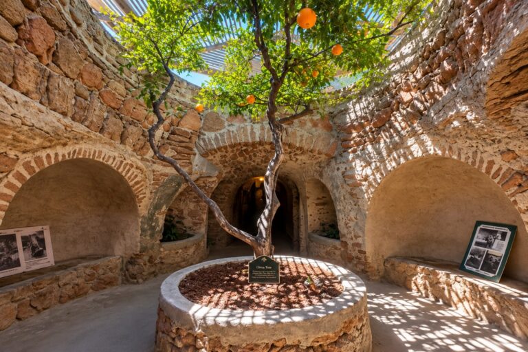 Underground courtyard with citrus tree at Forestiere Underground Gardens in Fresno, California
